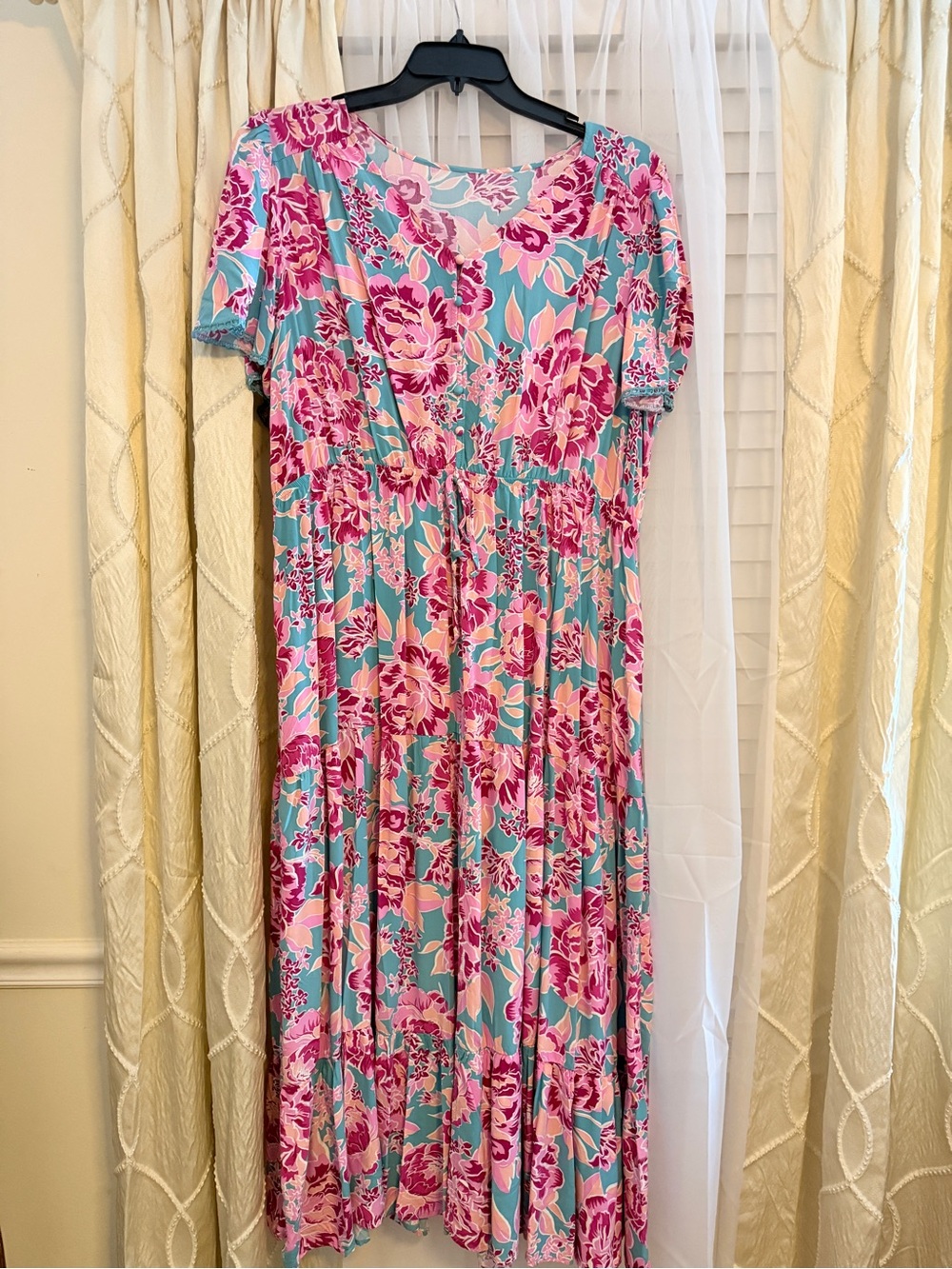 Floral Pink & Teal Maxi Dress - Lightweight Summer Dress